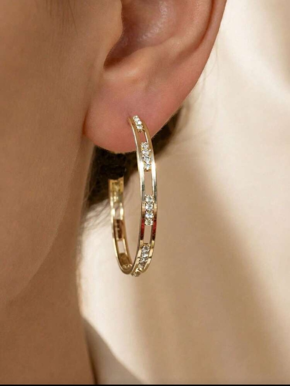 Gold Crystal Double-Row Hoop Earrings - Women Jewelry